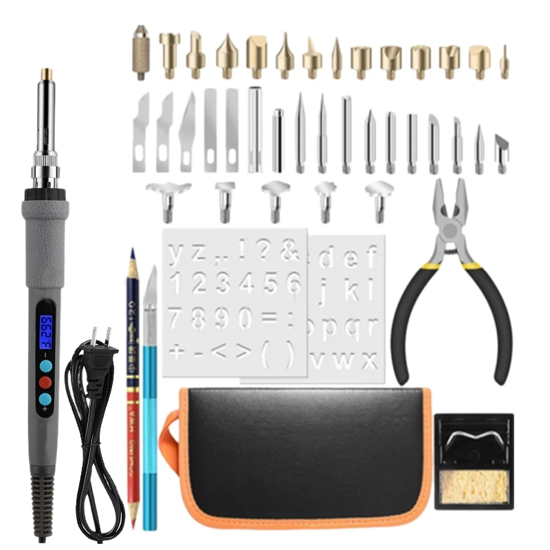 Паяльник по дереву Комплект для выжигания 44 шт. профессиональный набор для выжигания с регулируемой температурой пирографическая ручка