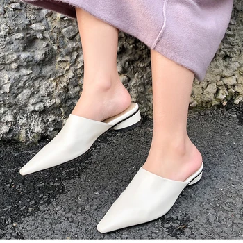 

Karinluna Wholesale Fashion Pointed Toe Genuine Leather Shoes Women Summer Slipper Skin Pumps Woman