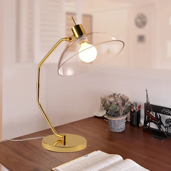 

Nordic simple gold metal glass table lamp LED modern designer study bedroom fashion glass lampshade table lamp