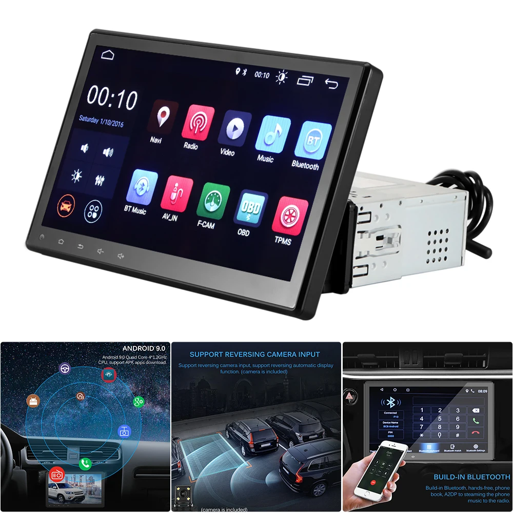 10,1 дюймов 1 DIN Android 9,0 автомобильное радио с GPS навигация по Bluetooth Автомобильный стереоплеер поддержка сенсорного экрана wifi с камерой заднего хода