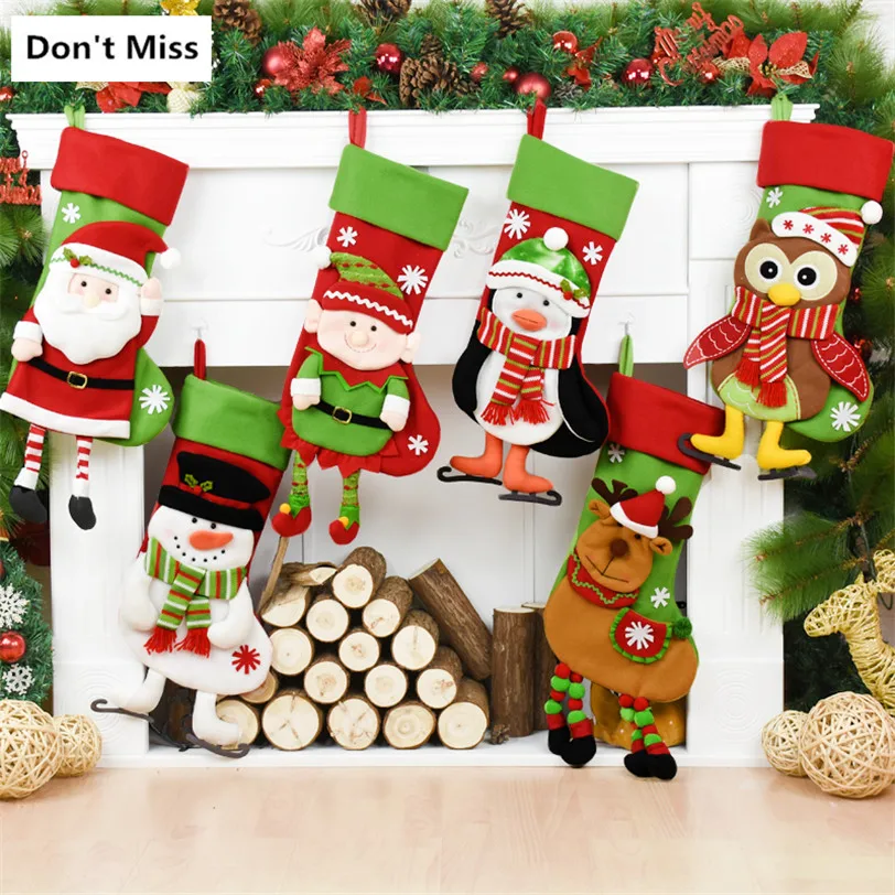 

Christmas Stocking Socks Decoration Santa Claus Snowman Candy Gift Bags Ornament Stocking Stuffers Decoracao Para Casa