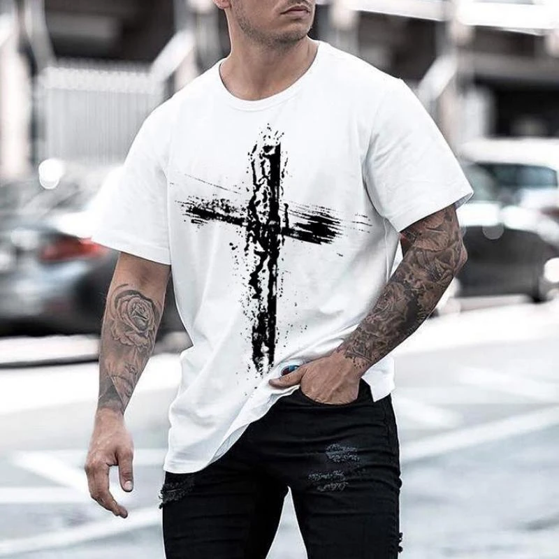Merecer Almuerzo Mathis Camiseta ancha con estampado cruzado para hombre, ropa de calle europea de  manga corta, color blanco, productos a la moda, 2021|Camisetas| - AliExpress