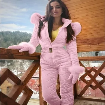 

2020 Jumpsuit Ski Set Hooded Women Overalls One-Piece Ski Suit Outdoor Snowboard Jacket Warm Winter Clothing Includes Gloves