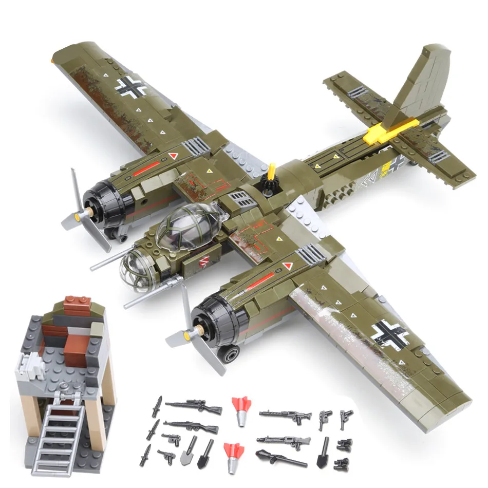 Günstig 559 stücke Military Ju 88 bombing flugzeug Baustein WW2 Hubschrauber Armee waffe soldat Legoing modell bricks kit Spielzeug für kinder