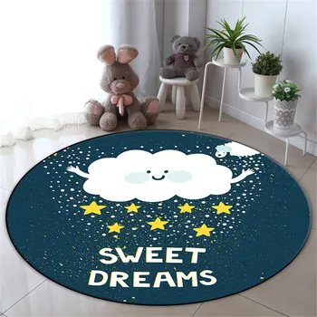 

Cartoon Cloud Star Moon Blue-Green Round Carpet For Kids Room Nordic Bedside Mat Boy Girl's Baby Room Children's Play Mat Cute