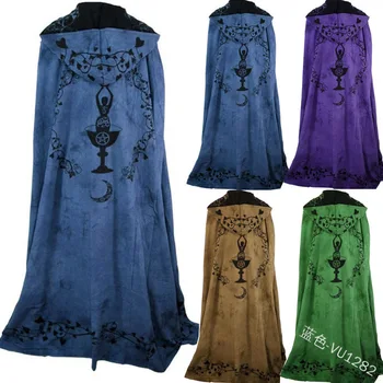 

Women Cape Gothic Vintage Witch Solid Color Hooded Medieval Cloak Coat Shoulder Pad Cloak Trench Coat Punk Halloween Party Cape