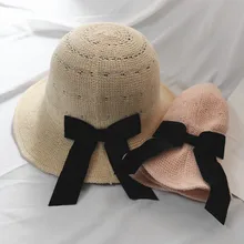 Солнцезащитная шляпа, корейский стиль, хлопок, лен, козырек, женский летний, художественный бант, складная шляпа, регулируемая, мягкая, универсальная