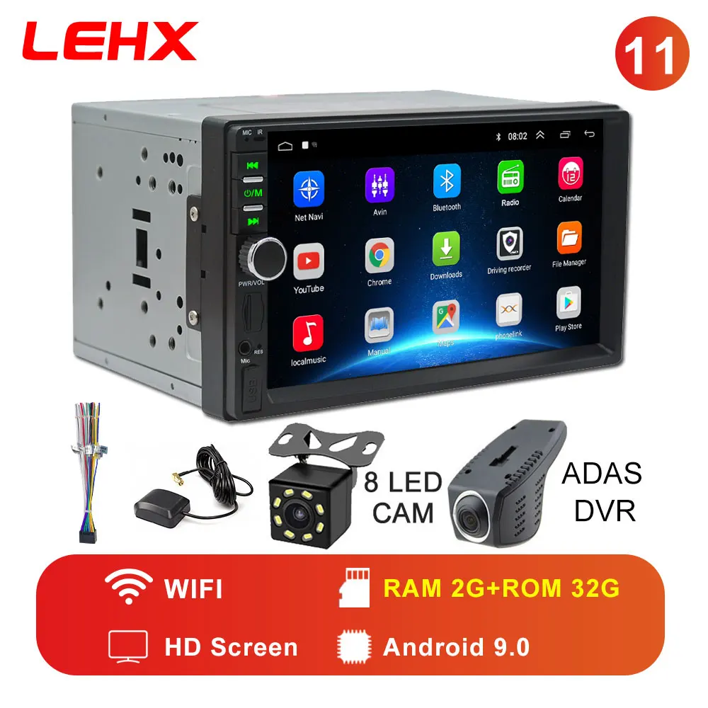 2 din автомагнитола Android 9,0 ram 2GB Авторадио мультимедийный плеер для Nissan hyundai Kia toyata Chevrolet Ford Suzuki Mitsubishi - Цвет: 726-32G-CAM-DVR