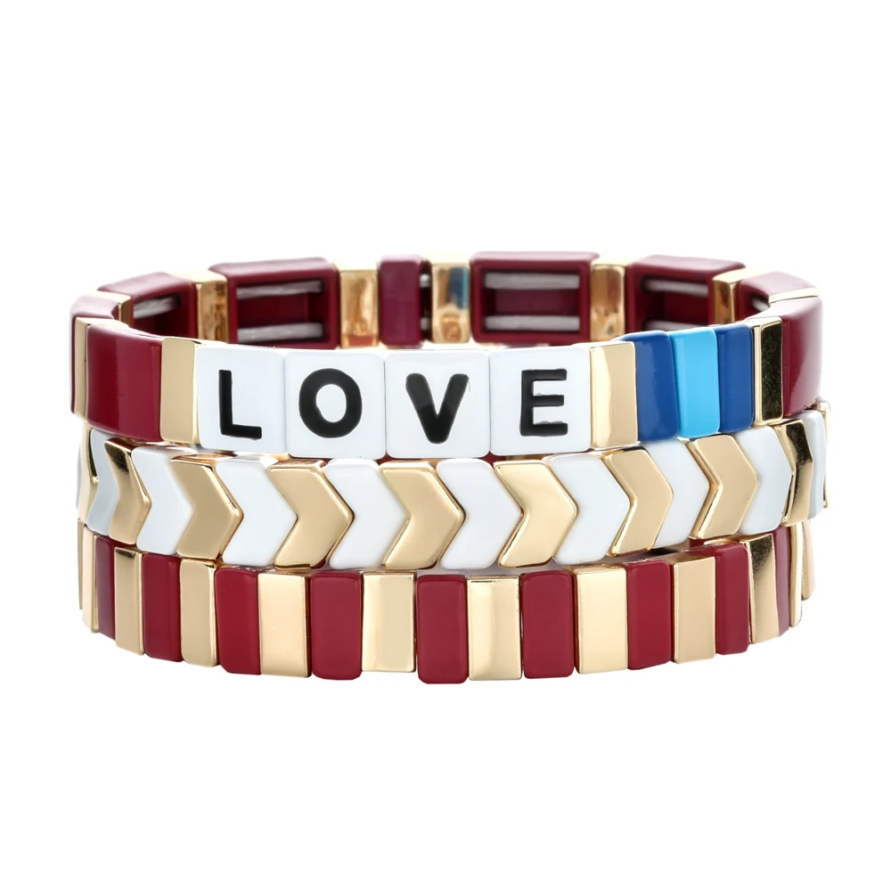 

2019 Popular Engraved With Letter Love Beads Bracelet Rainbow Tile Bracelet Bohemian Stackable Stretch Bracelets For Women Gifts
