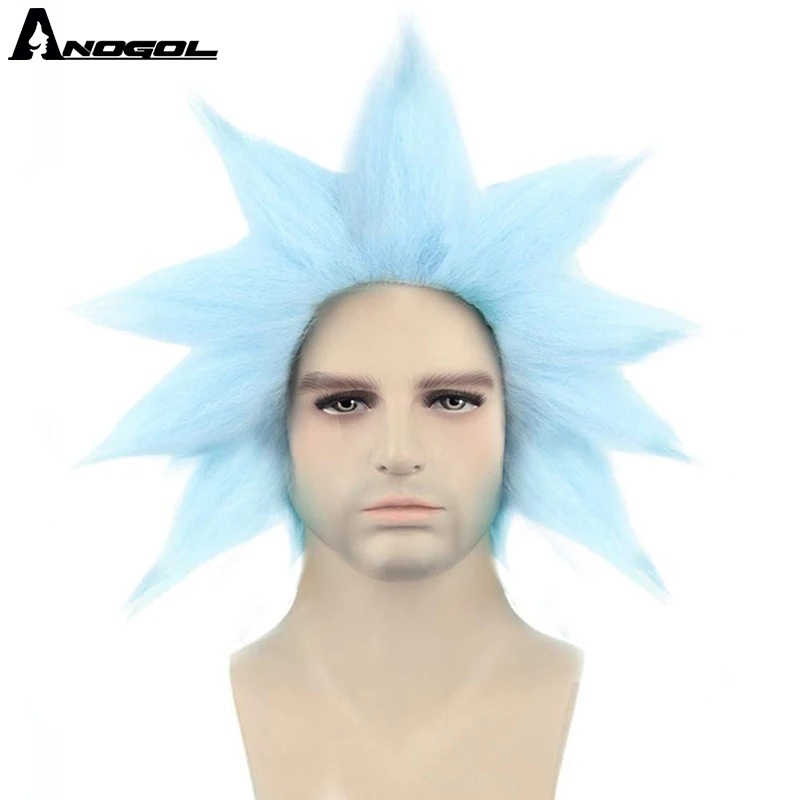 Anogol короткий прямой Рик колючий небесно голубой синтетический костюм косплей