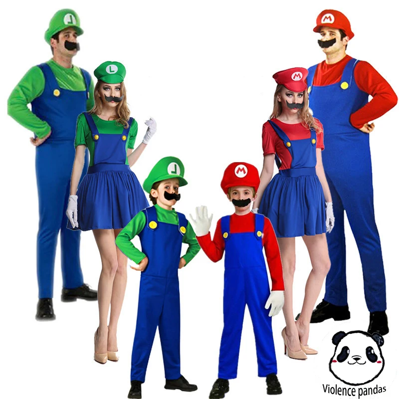 

2019 New year Super Mario Cosplay Costumes Children family Funy Luigi Bros Plumber Purim Costume Fancy Dress Christmas party