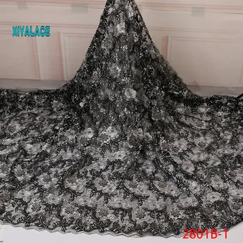 

Black 3D Beads Lace Fabric 2019 High Quality Mesh Embroidery Applique 3D Flower Tulle Nigerian Lace Fabrics For Bridal YA2801B-1