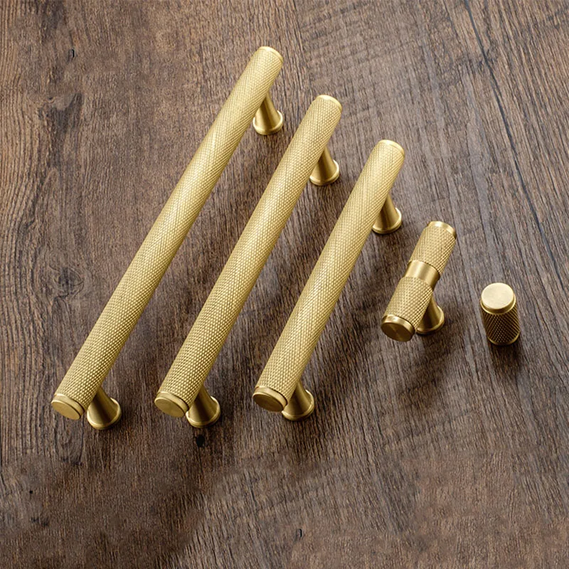 Gold Knurled Simple Kitchen Handle Wardrobe Pulls Bedroom Knobs