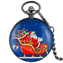 

Hot Santa Claus Snowman Christmas Theme Pocket Watch Quartz Number Alloy Pocket Watch Suitable for Girls and Children 2021