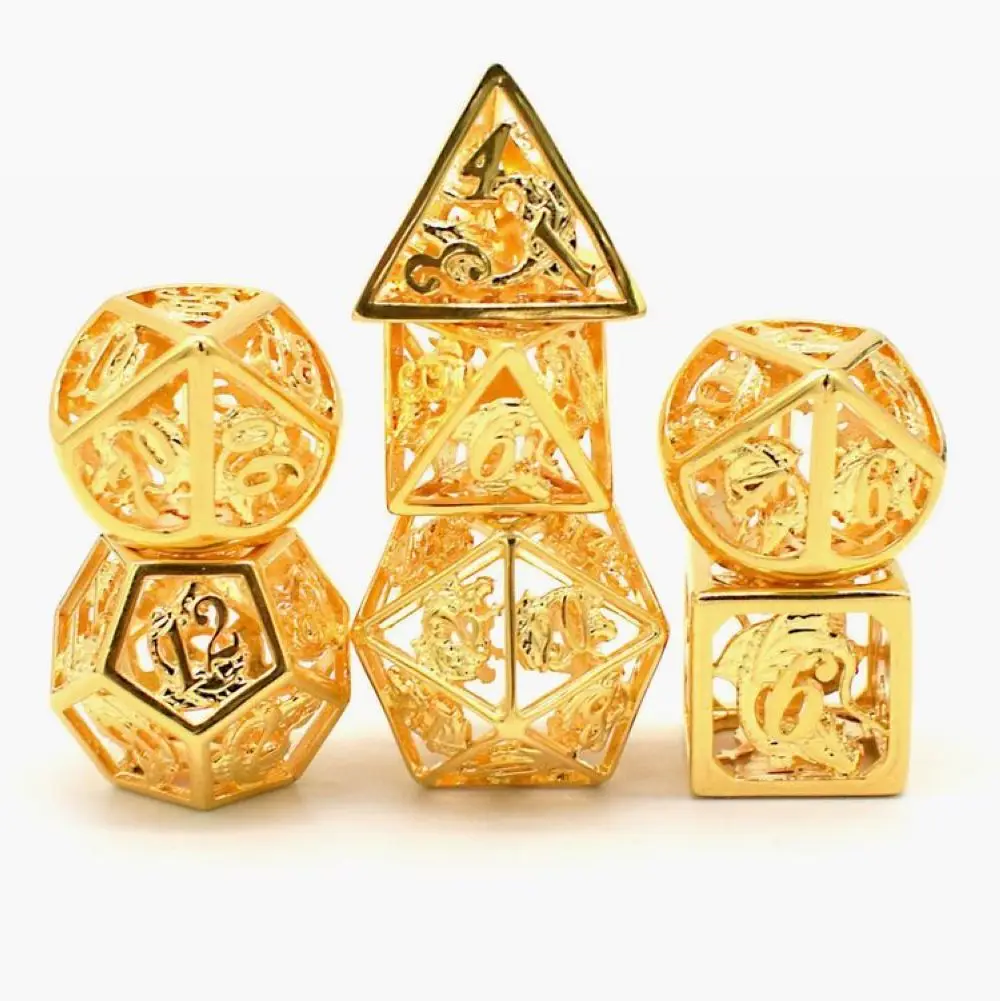 DnD имитация золота плакировкой игральная кость 7 шт./компл. для ролевой игры «Подземелья и Драконы настольные игры D4, D6, D8, D10, D%, D12, D20 - Цвет: gold