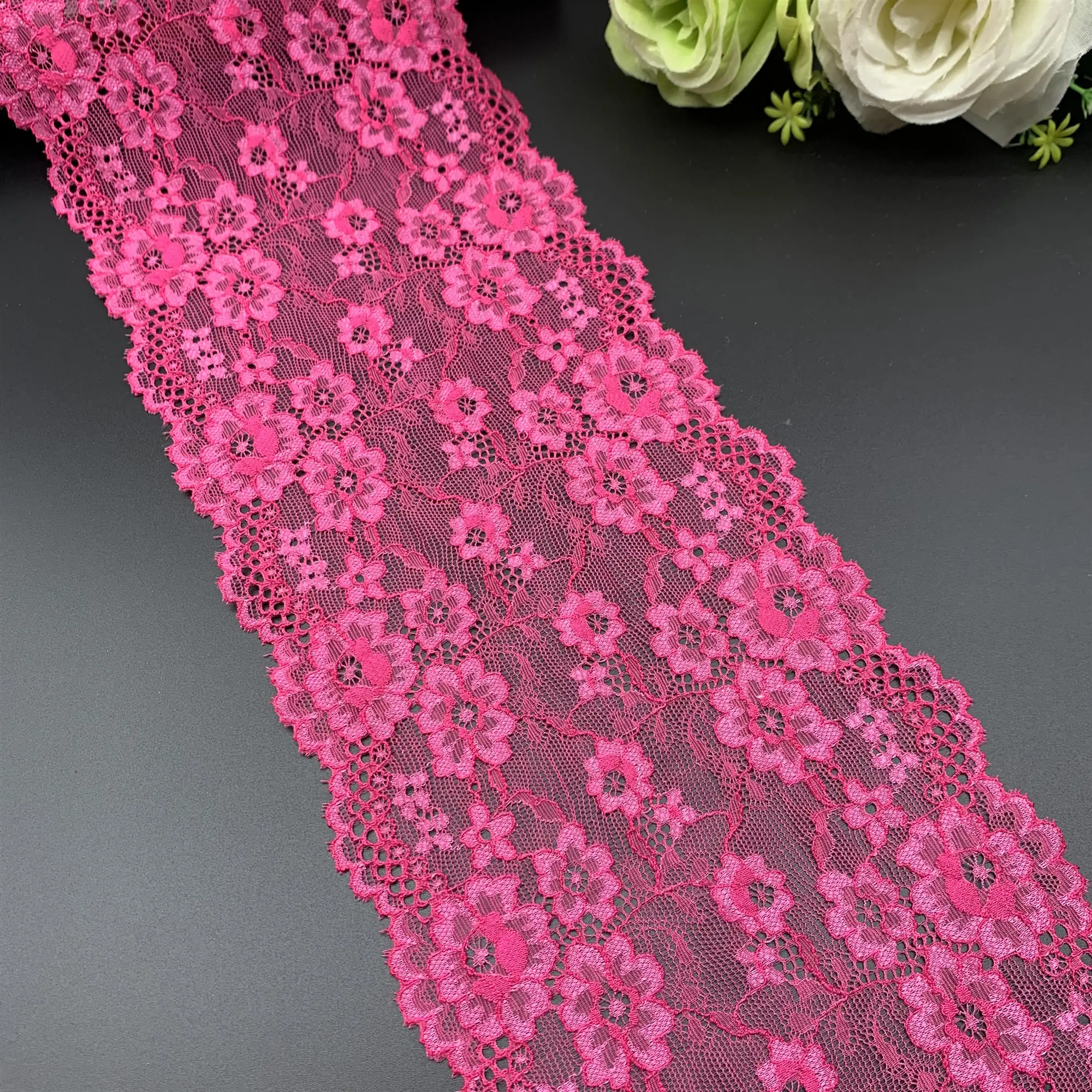 3y/lot 15cm Stretch Elastic Lace Fabric Fuchsia 1