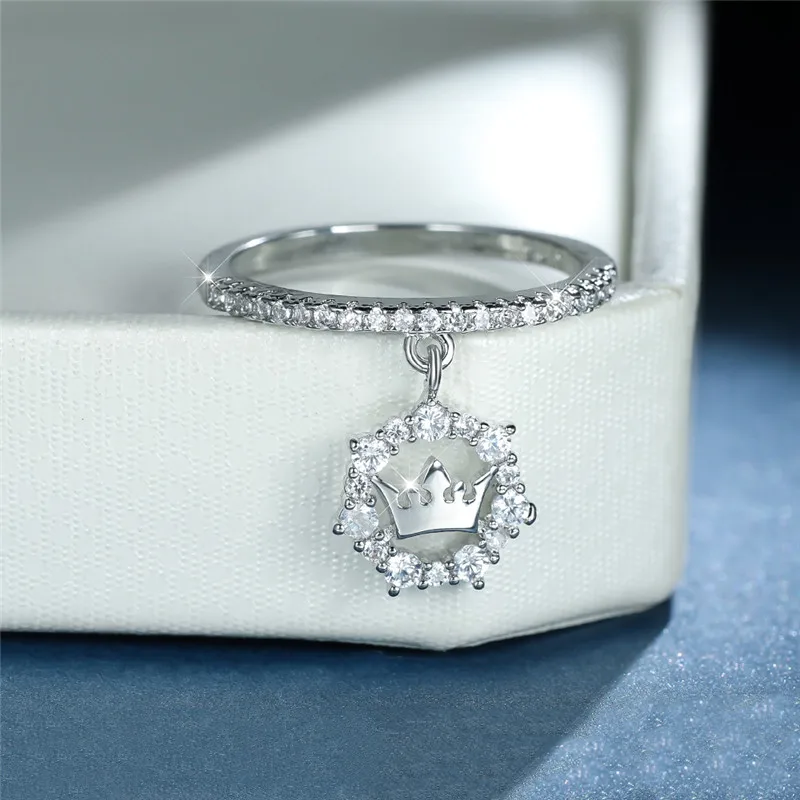 Wedding Rings Engagement Rings Zircon Rings Crystal Rings Luxury Female Crystal Crown Pendant Ring Trendy Gold Silver Color Engagement Jewelry Zircon Stone Wedding Rings For Women