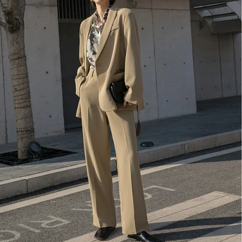 

Spring women's pants casual solid color high waist wide leg suit pants