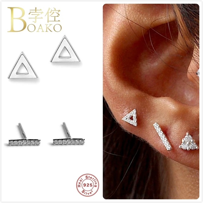 925 пробы серебряные серьги для женщин золотистые серьги с цирконами для девочек хрящи для ушей костяные серьги для мужчин геометрический минимализм aretes Z5