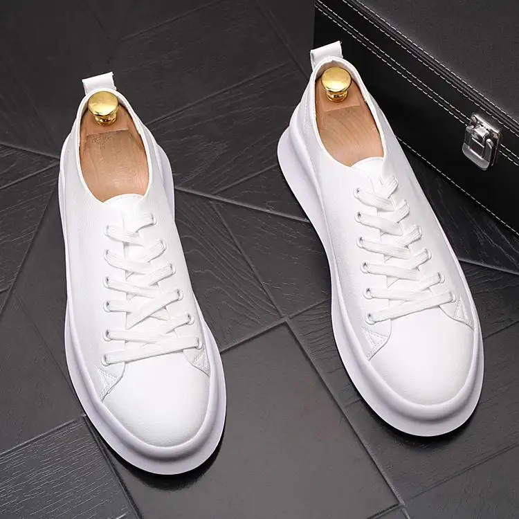 

New Arrival Mens White Casual Shoes British Fashion Round Toe Red Flat Platform Concise Leisrue Shoes Man Black Zapatos 43