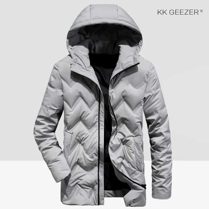 Light gray Мужские длинные зимние куртки, ветровка, одноцветная парка на утином пуху, Военный стиль, Бизнес Стиль, плотное пальто, стеганая парка, водонепроницаемое пальто - Цвет: Light gray