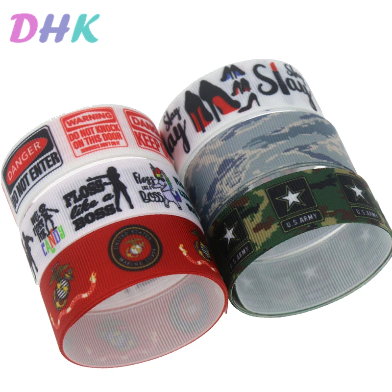 DHK 50yards Navy Army Slay Floss Printed Grosgrain Ribbon Accessory Material Headwear Decoration DIY Wholesale Craft S1232