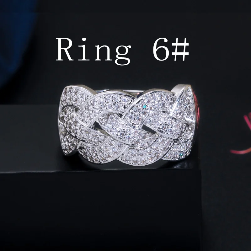 Silver Ring 6 CWWZircons роскошный большой африканский CZ браслет браслеты из колец наборы модные Дубай золотые серебряные ювелирные изделия для женщин вечерние свадебные T373 - Окраска металла: Silver Ring 6