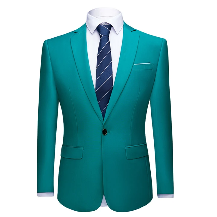 Light Green Мужской Фиолетовый пиджак на одной пуговице, брендовый приталенный элегантный пиджак с зубчатым отворотом, мужской деловой смокинг, мужской блейзер - Цвет: Light Green