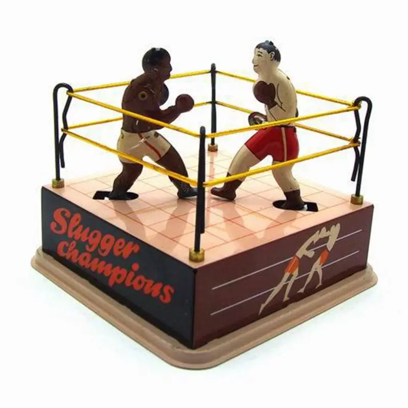 Vintage Style Tin Toy Boxing Ring Wrestling Boxers with Wind Up Key Retro Gift 4