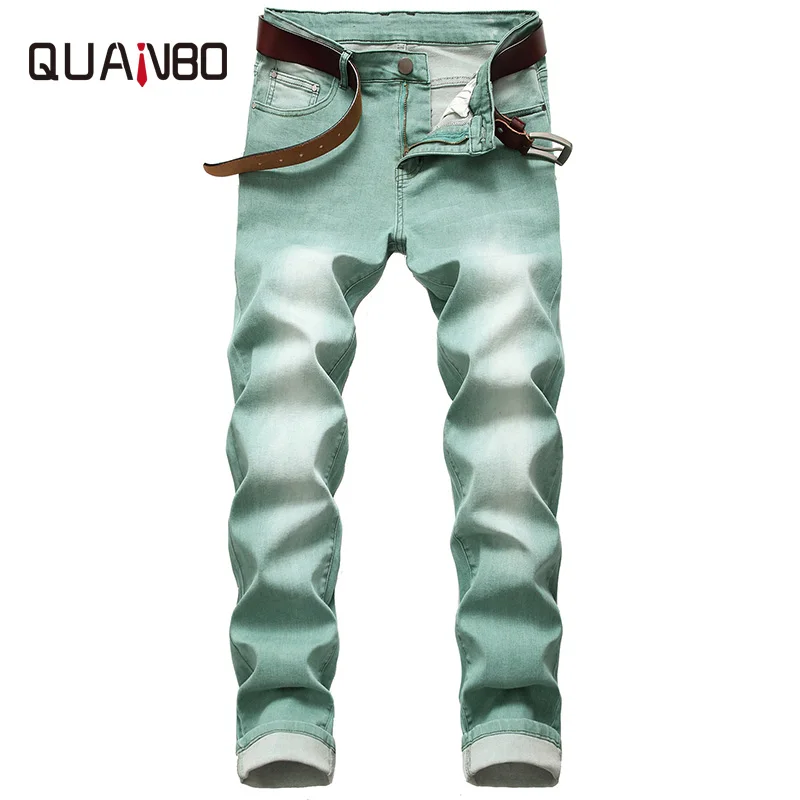 

QUANBO Men's Fashion New Arrival Slim Fit Elastic Simple Denim Trousers Men Skinny Biker Jeans Male Brand Clothes