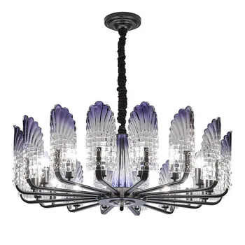 

Modern crystal chandelier light blue peacock Lamp Ceiling Art Deco Suspended Chandelier Light Kitchen Living Room Loft Bedroom