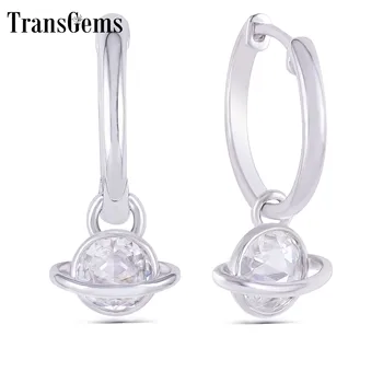 

TransGems 14K White Gold 2CTW 6.5mm Rose Cut F Colorless Moissanite Hoop Planet Earring for Women Fine Jewelry Anniversary Gifts