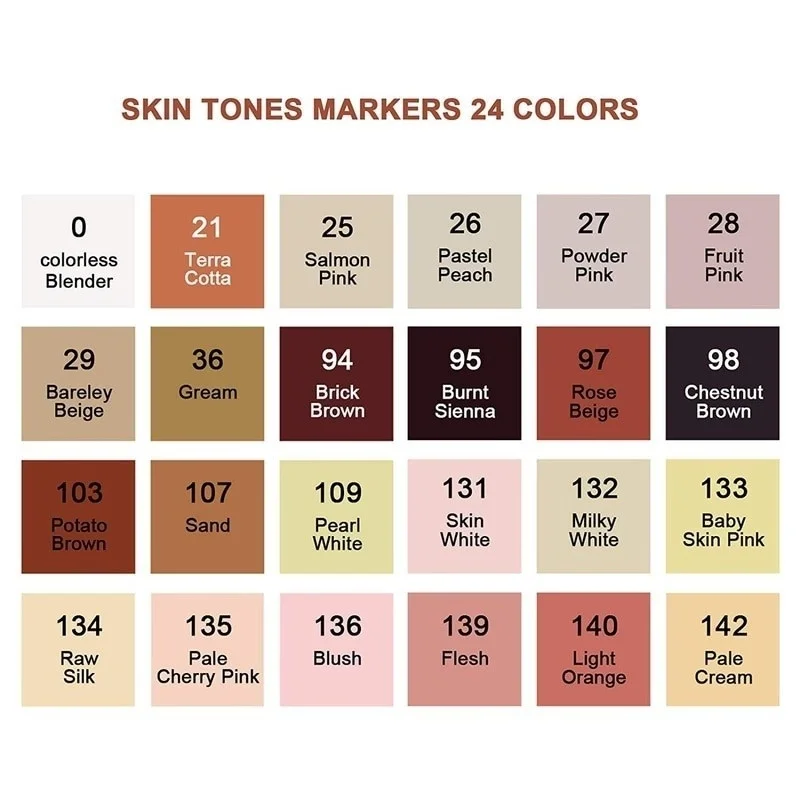 24 Colors Skin Tone Artist Marker Pens Alcohol Base Art Marker Pen for Drawing Animation Art Supplies TouchFIVE art marker pens art markers color marker pens marker pens markers pen marker pen pen marker