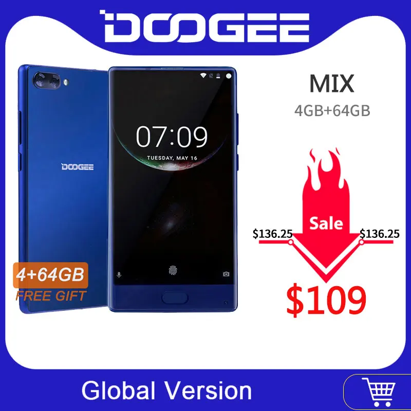 Предпродажная DOOGEE MIX мобильные телефоны Android 7.0 Две Камеры 5.5 Inch MTK Helio P25 Окта