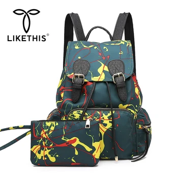

LIKETHIS 2pcs/Set 2020 Backpack Women Cover String Large Capacity Waterpoor Camouflage Lady Mochila Anti-thief Bags Dropshipping