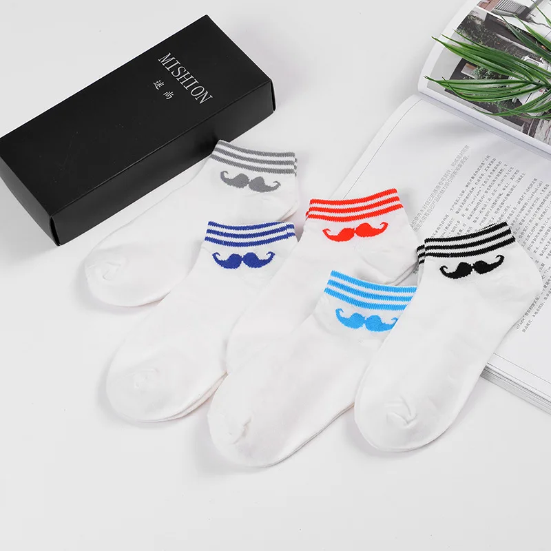 Mustache box Забавные животные узорные женские короткие носки 5 пар милые мультфильм Ulzzang Хлопок лодыжки дышащие женские Harajuku Cool Sox - Цвет: Mustache box