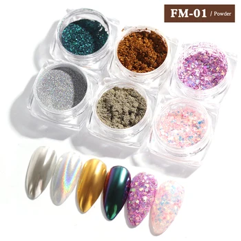 

6Pcs/Set Holographic Nail Powders Magic Mirror Shell Nail Glitters Mix Sparkling Sequins Neon Powder Dust Laser Nail Art Pigment