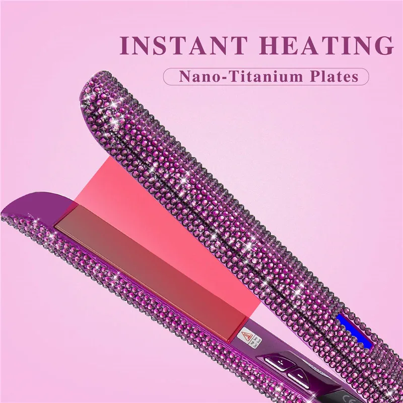 Description Picture 5 of itemRhinestones Hair Flat Iron Floating Titanium Plate Hair Straightener 470°F MCH Fast Heating LCD Display 1 Inch Curling Irons