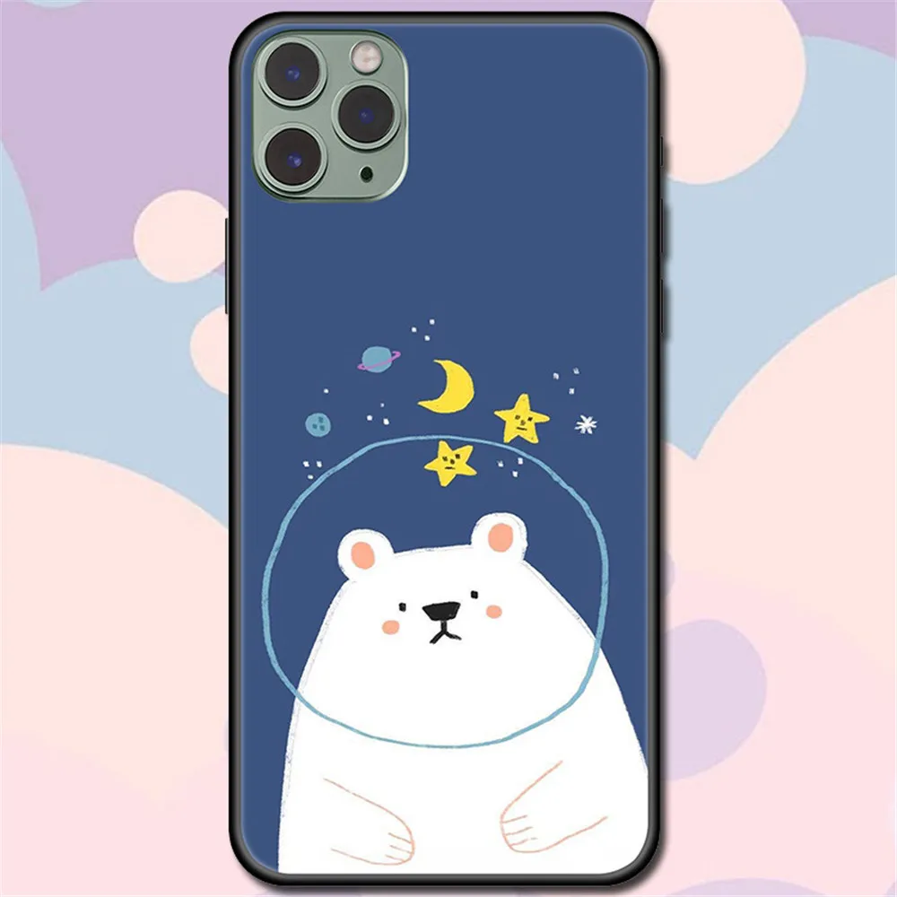 

Case for Iphone11Pro Max 11 XR 8 Plus 6s XS Se2 7 Cute Cartoon bear Black Tpu Soft Cover 360 Full Protective Fflexible Back Case