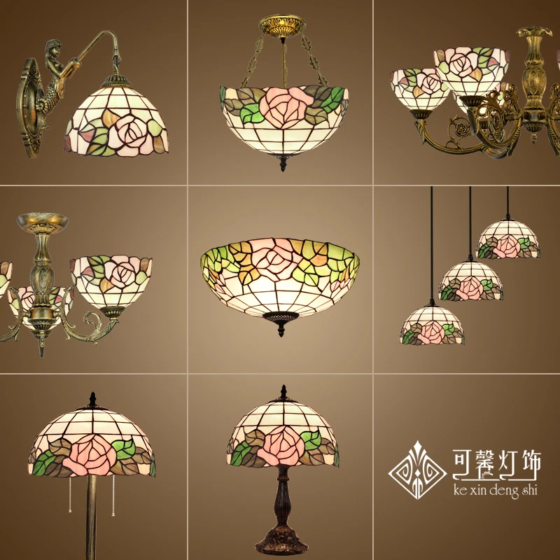 

European garden balcony corridor aisle hall led round ceiling lamps Tiffany stained glass lamp entrance