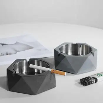 

Home Decor Cement & Stainless Steel Ashtray Portable Cigarette Ash Tray Cenicero Cinzeiro Ash Tray Ornaments Smoking Accessories