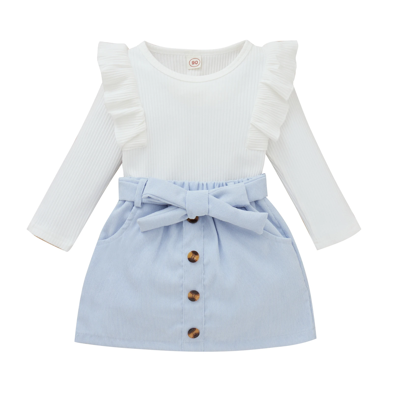 Baby Clothing Set discount Spring Autumn Girls Fashion Clothes Set 2 Pieces Suit Solid Color Long Sleeve Tops+Short Skirt Kids Sets Girls Clothes 0-3Y baby's complete set of clothing Baby Clothing Set