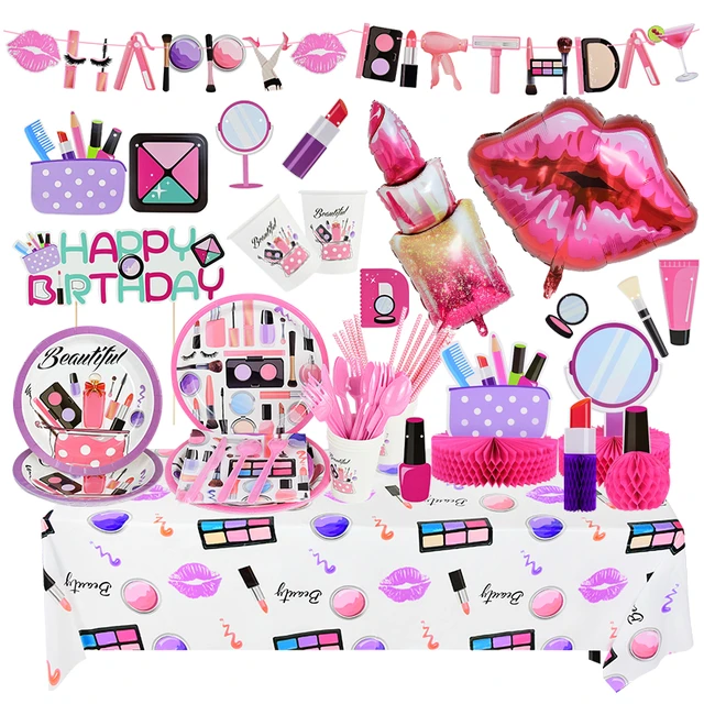 Kit de décoration pour spa, fête d'anniversaire, maquillage et fête avec  Makeup Happy Birthday, bannière de spa, ballons de spa, décoration de  gâteau