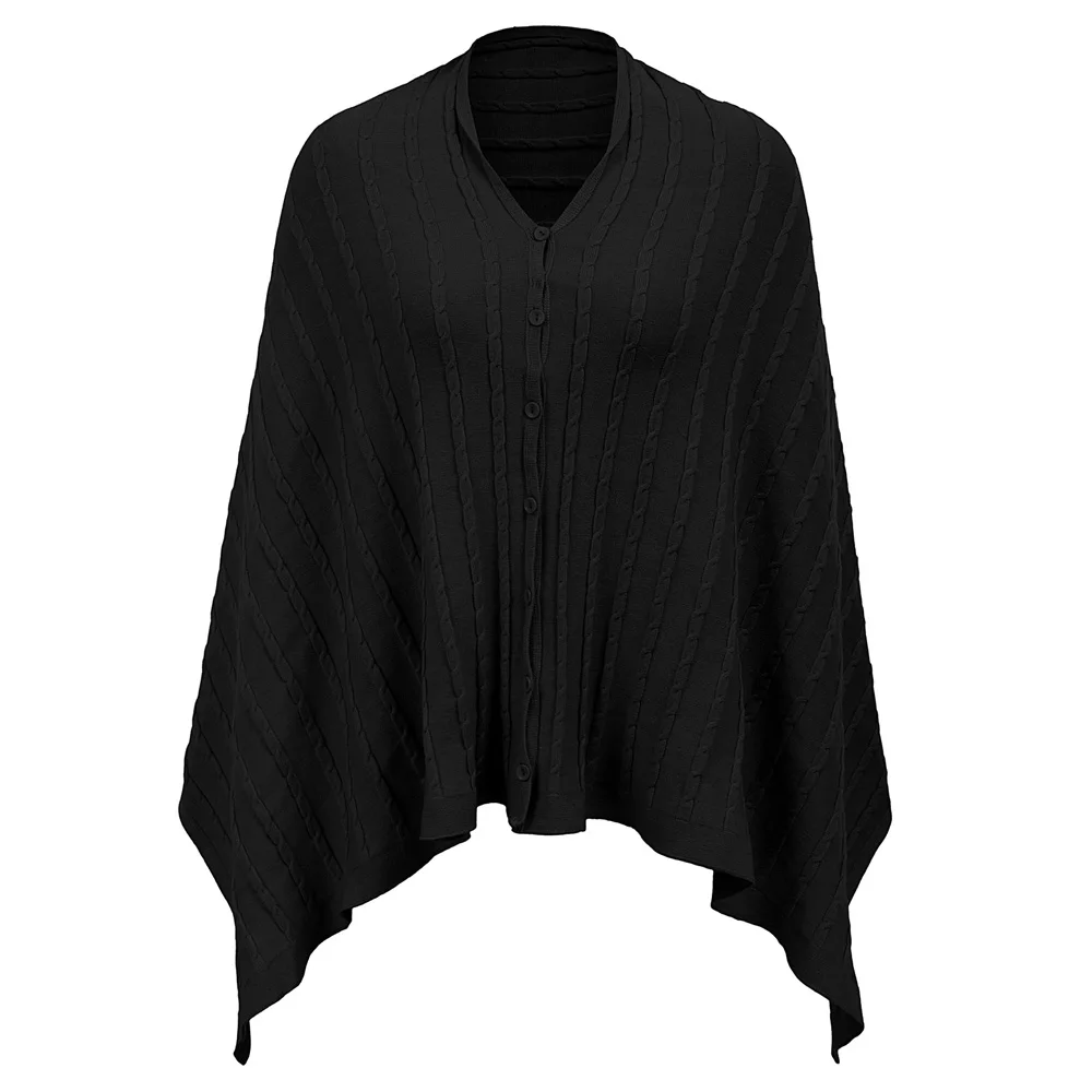 

BP Women's Knitted Cape/Shawl/Scarf Knitwear Cardigan With Buttons Vintage Cape Poncho Autumn Winter Collar Knitted Sweater