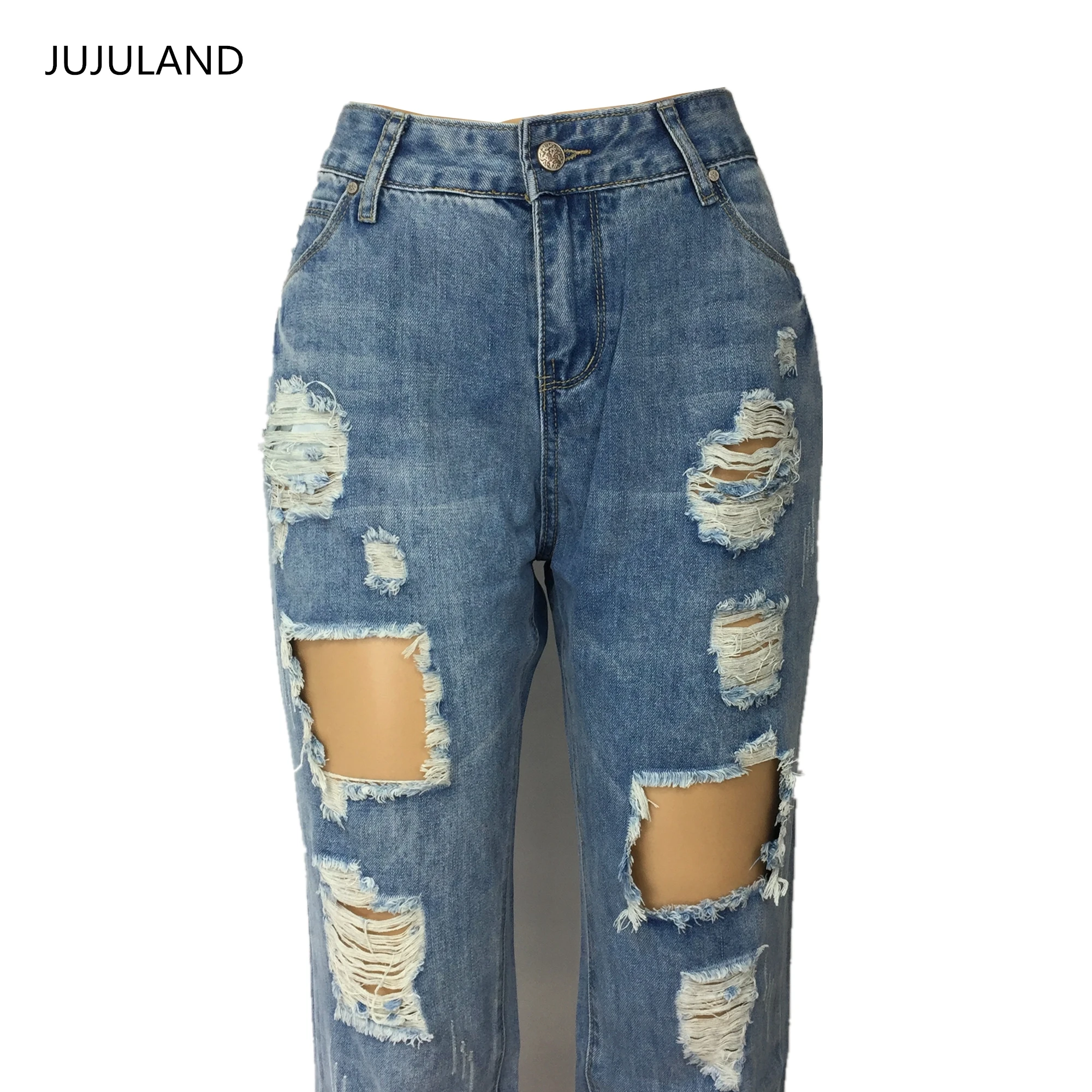 JUJULAND, женские джинсы, рваные, с высокой талией, прямые, повседневные джинсы, хип-хоп стиль, джинсы размера плюс, 9053