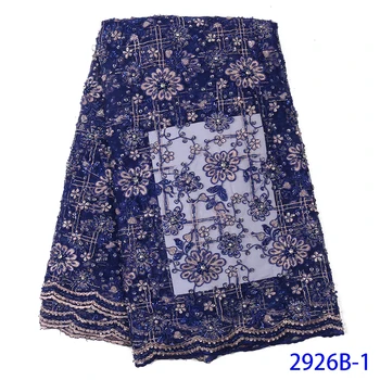 

2019 Luxury Embroidery Lace Wedding Dress Fabric With Rhinestones Pearl Wedding Color Lace Fabric QF2926B-1