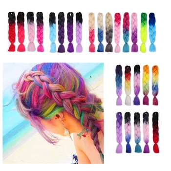 

24 Inch Braiding Hair Extensions Jumbo Crochet Braids Synthetic Hair style 100g/Pc Pure Blonde Pink Green