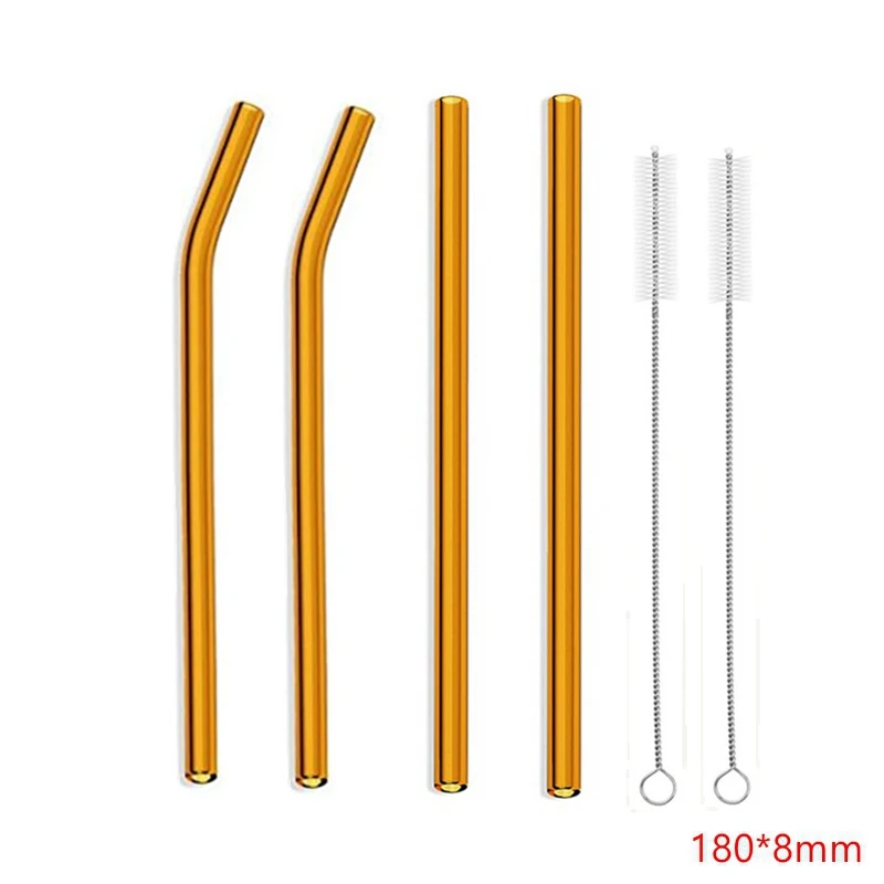 orange 4pcs Стеклянная соломинки многократного использования питьевая стеклянная трубка экологически чистая с чистящей щеткой для бара холодных напитков события партия поддерживает поставки - Цвет: orange 4pcs