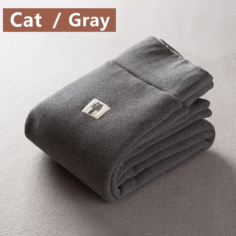 Cat Gray Черные женские зимние плотные бархатные брюки размера плюс, теплые Стрейчевые узкие брюки-карандаш с высокой талией, повседневные шерстяные флисовые леггинсы - Цвет: Cat Gray