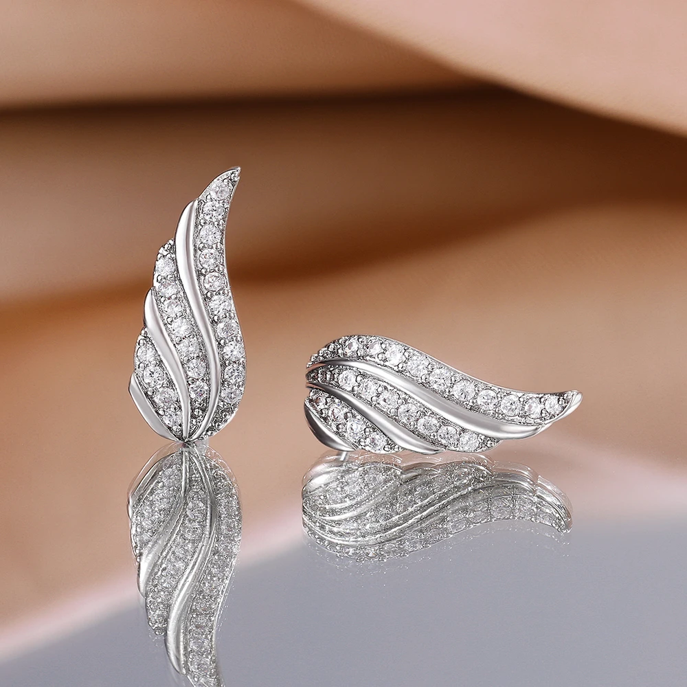 Huitan Cute Wing серебряные серьги цвет/золотой цвет доступны мозаика CZ Stone нежный